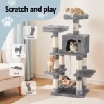 i.Pet Cat Tree 145cm Tower Scratching Post Trees Scratcher Condo House Light Grey - Image 4