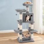 i.Pet Cat Tree 145cm Tower Scratching Post Trees Scratcher Condo House Light Grey - Image 7