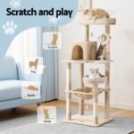 i.Pet Cat Tree 143cm Tower Scratching Post Trees Scratcher Condo House Beige - Image 4