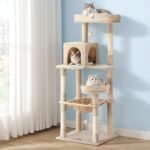 i.Pet Cat Tree 143cm Tower Scratching Post Trees Scratcher Condo House Beige - Image 7