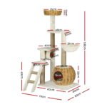 i.Pet Cat Tree 138cm Tower Scratching Post Scratcher Wood Bed Condo House Rattan Ladder - Image 2