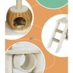 i.Pet Cat Tree 138cm Tower Scratching Post Scratcher Wood Bed Condo House Rattan Ladder - Image 6
