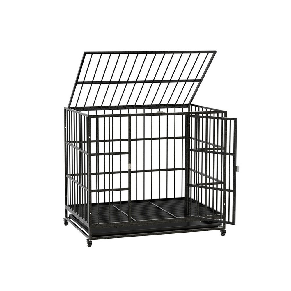 PET-DOG-CAGE-95-189524-00.jpg i.Pet Dog Cage Crate Large Puppy Cat Anti-Bite Pet Kennel Wheels w/Tray Metal - Image 1