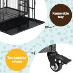 i.Pet Dog Cage Crate Large Puppy Cat Anti-Bite Pet Kennel Wheels w/Tray Metal - Image 6