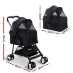 i.Pet Pet Stroller Dog Pram Cat Carrier Travel Large Pushchair Foldable 4 Wheels Black - Image 2
