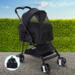 i.Pet Pet Stroller Dog Pram Cat Carrier Travel Large Pushchair Foldable 4 Wheels Black - Image 7