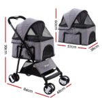 i.Pet Pet Stroller Dog Pram Cat Carrier Travel Large Pushchair Foldable 4 Wheels Grey - Image 2