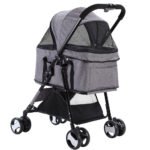 i.Pet Pet Stroller Dog Pram Cat Carrier Travel Large Pushchair Foldable 4 Wheels Grey - Image 3