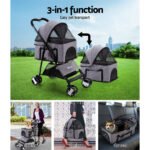 i.Pet Pet Stroller Dog Pram Cat Carrier Travel Large Pushchair Foldable 4 Wheels Grey - Image 4