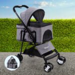 i.Pet Pet Stroller Dog Pram Cat Carrier Travel Large Pushchair Foldable 4 Wheels Grey - Image 8