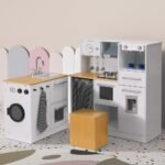 Keezi Kids Kitchen Playset 2-Piece Wooden Pretend Play Coffee Maker Toy 80CM White - Image 7