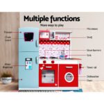 Keezi Kids Kitchen Play Set Wooden Pretend Toys Cooking Children Fridge Oven Red - Image 3