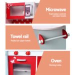 Keezi Kids Kitchen Play Set Wooden Pretend Toys Cooking Children Fridge Oven Red - Image 5