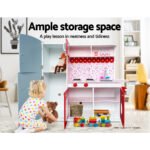 Keezi Kids Kitchen Play Set Wooden Pretend Toys Cooking Children Fridge Oven Red - Image 6