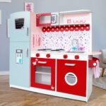 Keezi Kids Kitchen Play Set Wooden Pretend Toys Cooking Children Fridge Oven Red - Image 8