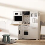 Keezi Kids Kitchen Play Set Wooden Pretend Toys Cooking Children Fridge White - Image 8