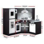 Keezi Kids Kitchen Play Set Wooden Pretend Cooking Playset w/Sounds Lights Black - Image 2