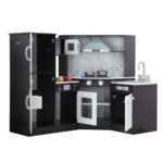 Keezi Kids Kitchen Play Set Wooden Pretend Cooking Playset w/Sounds Lights Black - Image 3