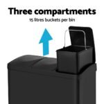 Cefito Pedal Bins Rubbish Bin Triple Compartments Waste Recycle Dustbins 45L - Image 4