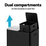 Cefito Pedal Bins Rubbish Bin Dual Compartment Waste Recycle Dustbins 60L Black - Image 4