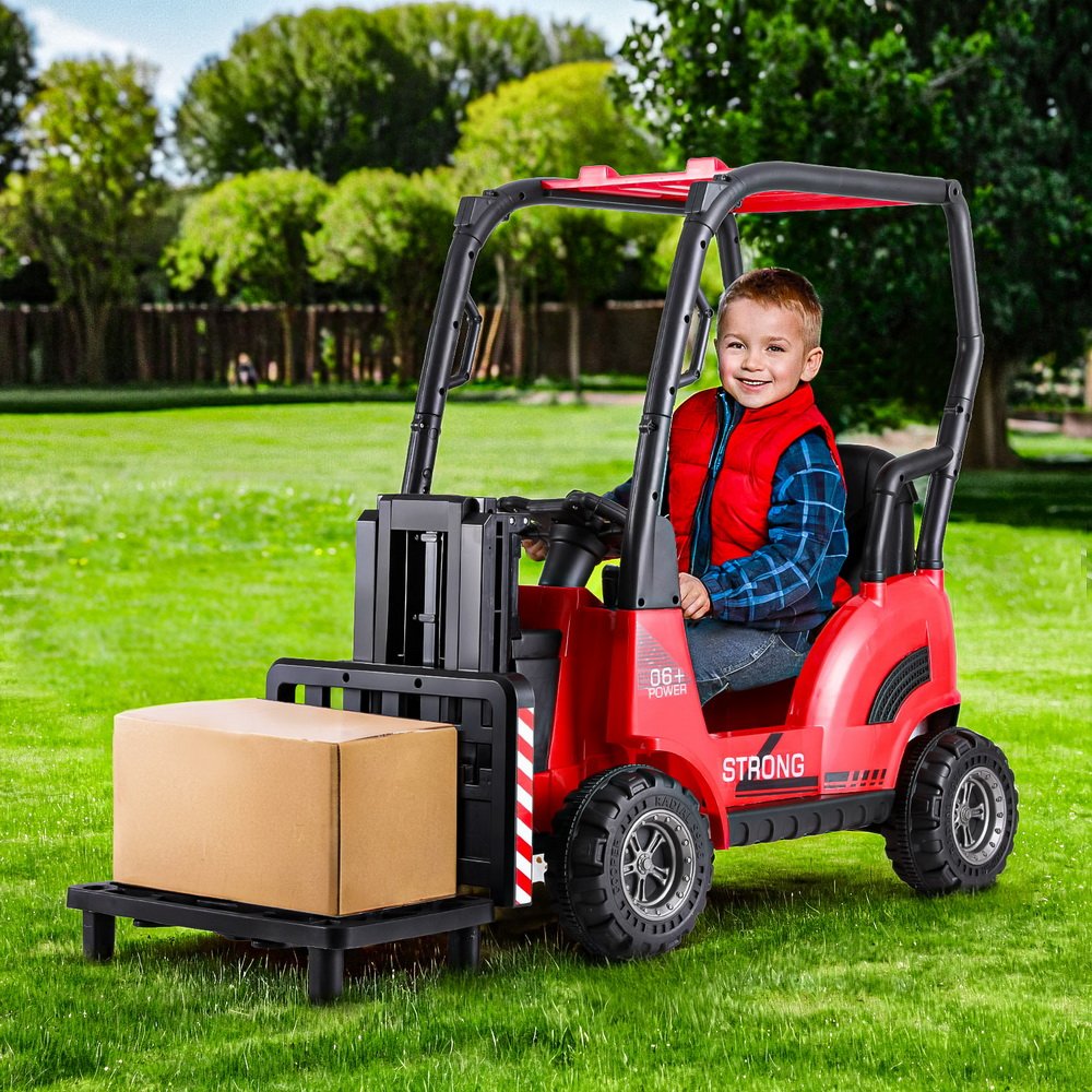 RCAR-FORKLIFT-RD-183415-06.jpg Rigo Kids Electric Ride On Car Forklift Loader Toys Cars Horn Remote 12V Red - Image 1