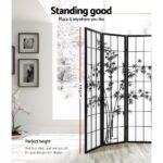 Artiss 4 Panel Room Divider Screen 174x179cm Bamboo Black White - Image 4