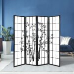 Artiss 4 Panel Room Divider Screen 174x179cm Bamboo Black White - Image 7