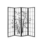 Artiss 4 Panel Room Divider Screen 174x179cm Bamboo Black White - Image 8