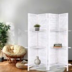 Artiss 4 Panel Room Divider Screen 163x170cm Shelf White - Image 7