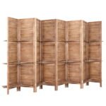 Artiss 8 Panel Room Divider Screen 326x170cm Shelf Oak - Image 3