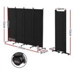 Artiss 4 Panel Room Divider Screen 217cm Wheel Fabric Black - Image 2