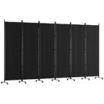 Artiss 6 Panel Room Divider Screen 323cm Wheel Fabric Black - Image 4