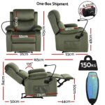 Artiss Recliner Chair Heated Massage Chair with Phone Holder Velvet - Image 3