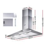 Devanti 900mm Range Hood 90cm Rangehood Stainless Steel - Image 2