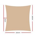 Instahut Shade Sail 6x6m Rectangle 185GSM 95% Sand Shade Cloth - Image 2