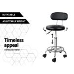 Artiss 2x Salon Stool Swivel Chair Backrest Black - Image 4