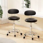 Artiss 2x Salon Stool Swivel Chair Backrest Black - Image 7