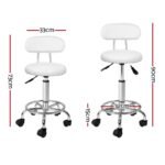 Artiss 2x Salon Stool Swivel Chair Backrest White - Image 2