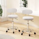 Artiss 2x Salon Stool Swivel Chair Backrest White - Image 7