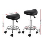 Artiss 2x Salon Stool Saddle Swivel Chair Black - Image 2
