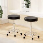 Artiss 2x Salon Stool Round Swivel Chair Black - Image 7