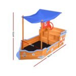 Keezi Kids Sandpit Wooden Boat Sand Pit with Canopy Bench Seat Beach Toys 165cm - Image 2