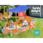 Keezi Kids Sandpit Wooden Boat Sand Pit with Canopy Bench Seat Beach Toys 165cm - Image 3