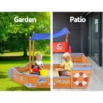 Keezi Kids Sandpit Wooden Boat Sand Pit with Canopy Bench Seat Beach Toys 165cm - Image 4
