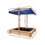 Keezi Kids Sandpit Wooden Sandbox Sand Pit with Canopy Bench Seat Toys 101cm - Image 2