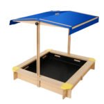 Keezi Kids Sandpit Wooden Sandbox Sand Pit with Canopy Bench Seat Toys 101cm - Image 3