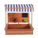 Keezi Kids Sandpit Wooden Canopy Sandbox With Cover Funnel Outdoor Toys 110cm - Image 3