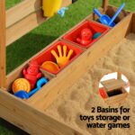 Keezi Kids Sandpit Wooden Sandbox Sand Pit with Canopy Water Basin Toys 146cm - Image 6