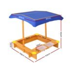 Keezi Kids Sandpit Wooden Sandbox Sand Pit with Canopy Water Basin Toys 103cm - Image 2