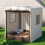 Keezi Kids Sandpit Wooden Sandbox Sand Pit with Canopy Window Water Basin 120cm - Image 7